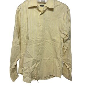 Geoffrey Beene Yellow Striped Fitted Dress Shirt 100% Cotton Large 32/33